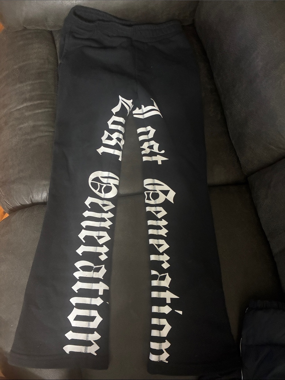 Fashion Nova Black Maxi Skirt with White Gothic Text